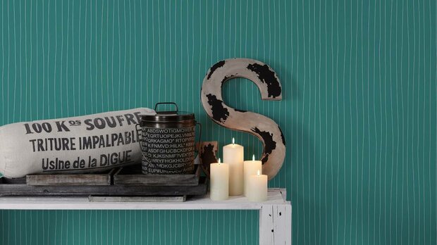  groen /dark turquoise fantasy stripes   Esprit Home vinyl op vlies 