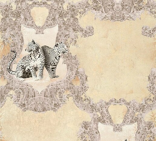 les tigres de la reine glans vinyl op vlies  beige taupe