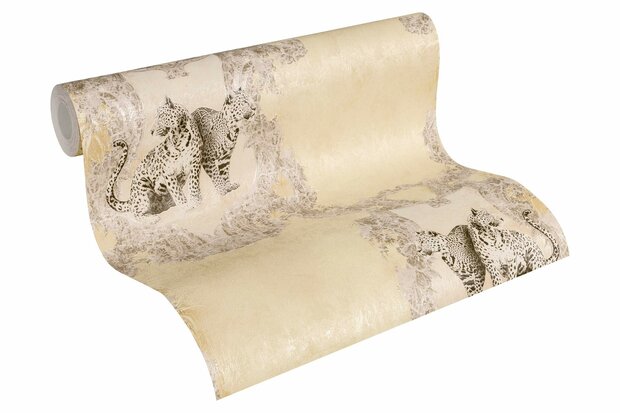 les tigres de la reine glans vinyl op vlies  beige taupe