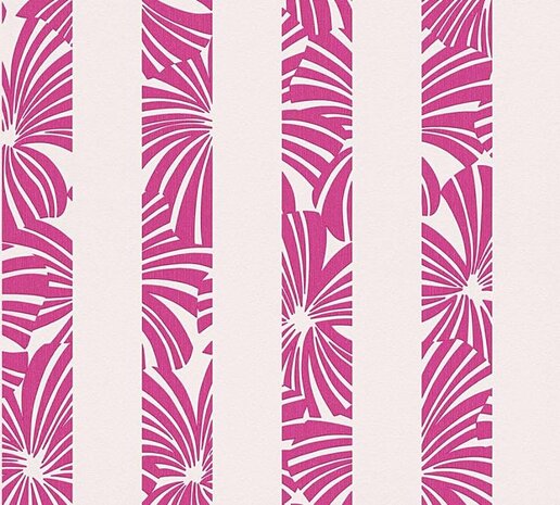 shocking pink floral stripes  vinyl op vlies behang