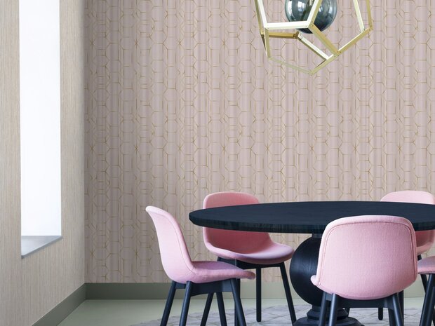 BN Wallcoverings Dimensions 219601 - Roze met goud by Edward van Vliet