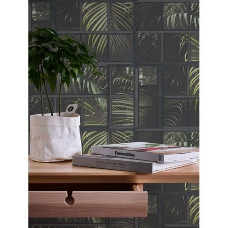 AS Creation Industrial 37740-3 - 377403 - Zwart / Groen INDUSTRIAL 3 D FORREST VINYL OP VLIES /