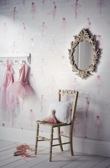 pirouette pink met glitter  ballerina stevig papier behang