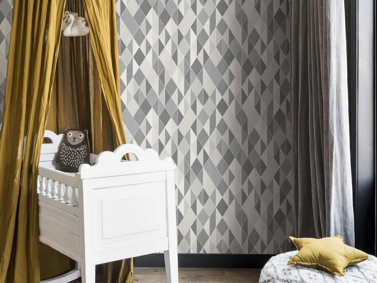 Milano Grey &amp; Cream Playful Scandinavian Diamonds 220210 vinyl op vlies